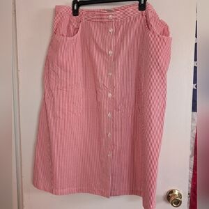 Classic Red and White Striped Midi Button-Front Skirt